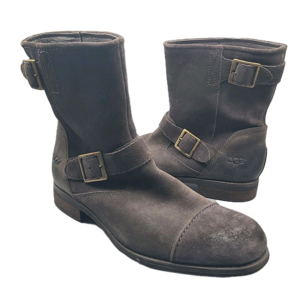 UGG Boots Lancing Brown Suede Cap Toe Moto Pull On Ankle Boot 1005714 Sz 10/ 43